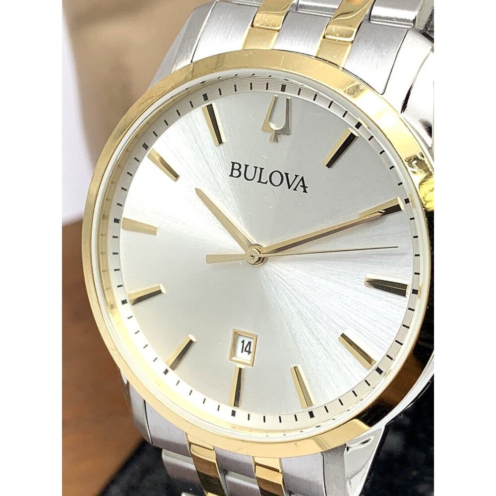 Bulova Men's Watch 98B385 Silver Dial Date Quartz Two Tone Stainless Steel 40mm